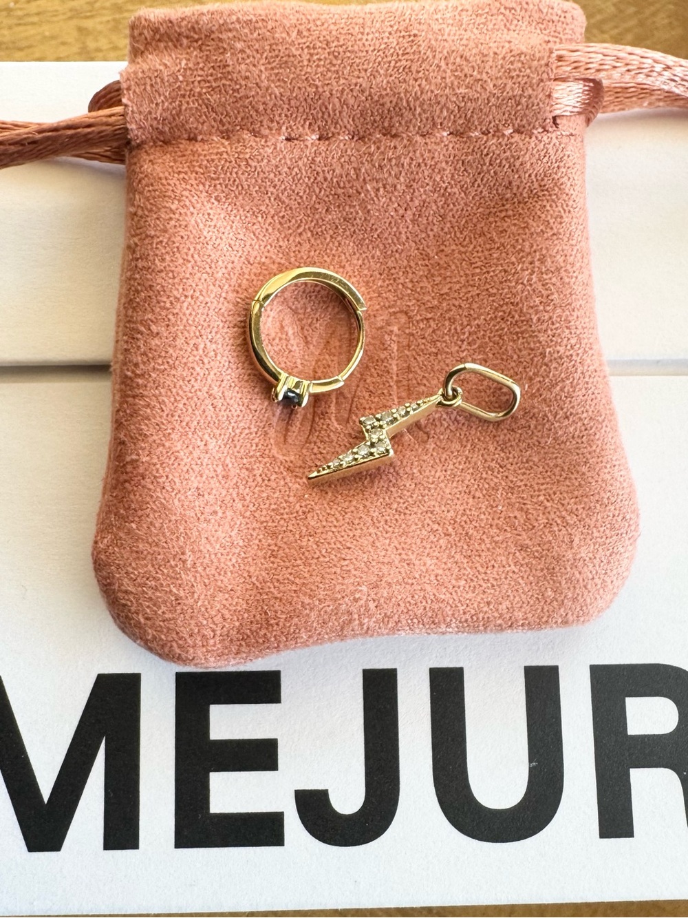 Mejuri Gold Huggie Hoop with Sapphire & Diamond Lightning Charm Pendant
